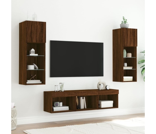 Muebles TV pared con LED 5 pzas madera ingeniería marrón roble