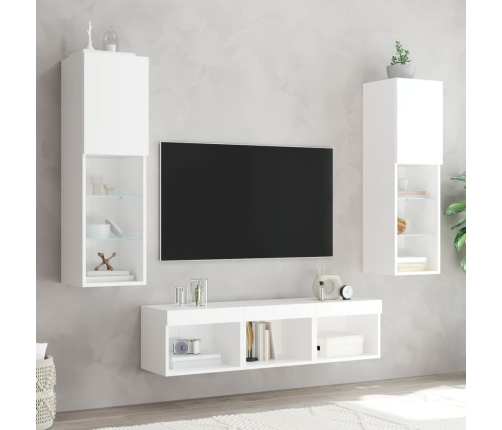 Muebles de TV de pared con LED 5 pzas madera ingeniería blanco