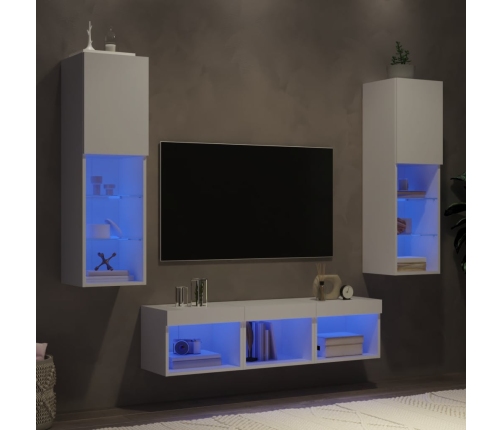 Muebles de TV de pared con LED 5 pzas madera ingeniería blanco