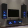 Muebles de TV de pared con LED 5 pzas madera ingeniería negro