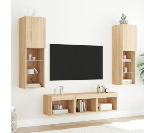 Muebles TV pared con LED 5 pzas madera ingeniería roble Sonoma