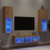 Muebles TV pared con LED 5 pzas madera ingeniería roble Sonoma