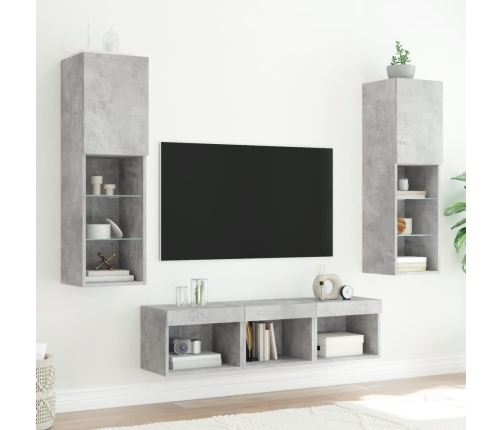 Muebles TV pared con LED 5 pzas madera ingeniería gris hormigón