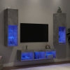 Muebles TV pared con LED 5 pzas madera ingeniería gris hormigón