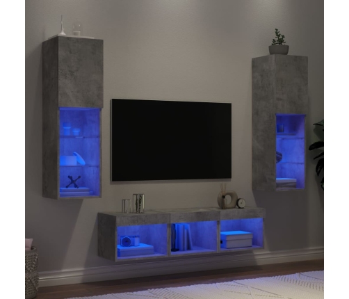 Muebles TV pared con LED 5 pzas madera ingeniería gris hormigón