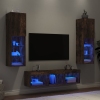 Muebles TV pared con LED 5 pzas madera ingeniería roble ahumado