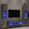 Muebles TV pared con LED 5 pzas madera ingeniería gris Sonoma