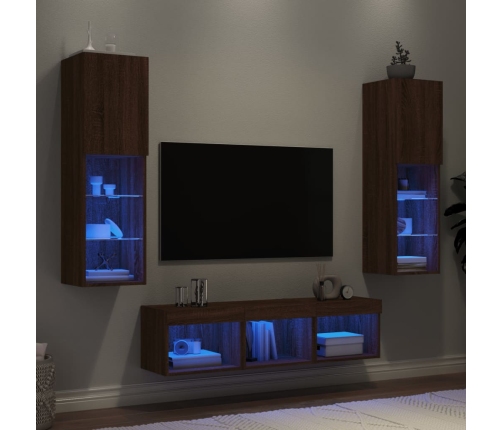 Muebles TV pared con LED 5 pzas madera ingeniería marrón roble