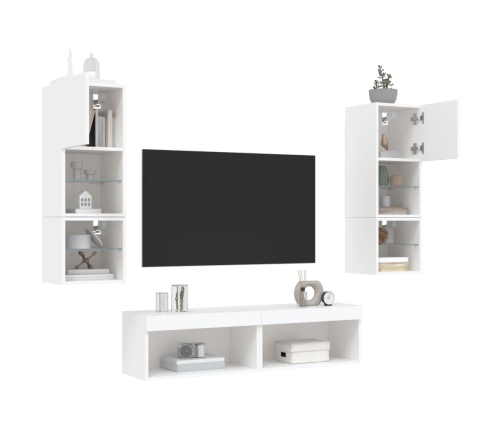 Muebles de TV de pared con LED 6 pzas madera ingeniería blanco