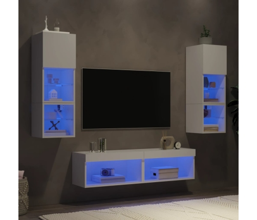 Muebles de TV de pared con LED 6 pzas madera ingeniería blanco