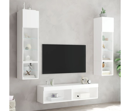 Muebles de TV de pared con LED 6 pzas madera ingeniería blanco