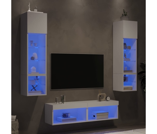 Muebles de TV de pared con LED 6 pzas madera ingeniería blanco