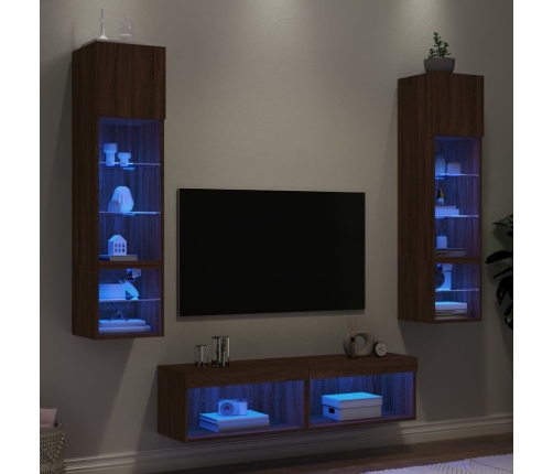 Muebles TV pared con LED 6 pzas madera ingeniería marrón roble