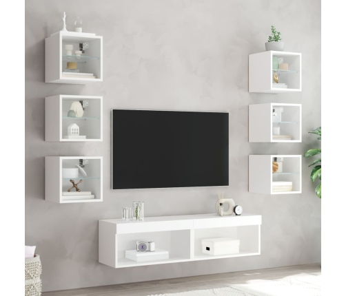 Muebles de TV de pared con LED 8 pzas madera ingeniería blanco