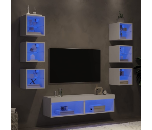 Muebles de TV de pared con LED 8 pzas madera ingeniería blanco