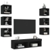 Muebles de TV de pared con LED 8 pzas madera ingeniería negro