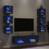 Muebles de TV de pared con LED 8 pzas madera ingeniería negro