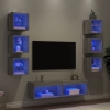 Muebles TV pared con LED 8 pzas madera ingeniería gris Sonoma