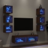 vidaXL Muebles TV pared con LED 8 pzas madera ingeniería marrón roble