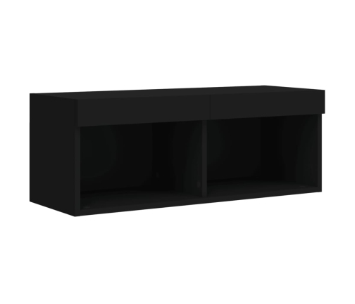 Muebles de TV de pared con LED 4 pzas madera ingeniería negro