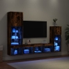 vidaXL Muebles TV pared con LED 4 pzas madera ingeniería roble ahumado