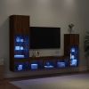 vidaXL Muebles TV pared con LED 4 pzas madera ingeniería marrón roble