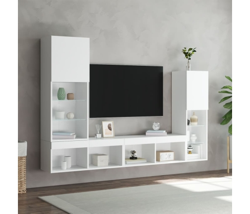 Muebles de TV de pared con LED 4 pzas madera ingeniería blanco