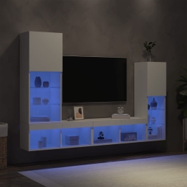 Muebles de TV de pared con LED 4 pzas madera ingeniería blanco