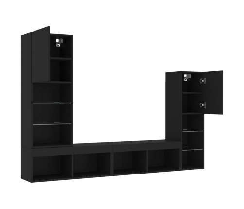 Muebles de TV de pared con LED 4 pzas madera ingeniería negro