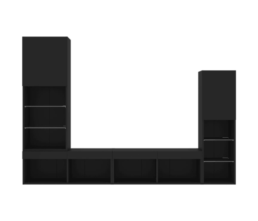 Muebles de TV de pared con LED 4 pzas madera ingeniería negro