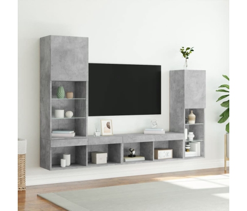 Muebles TV pared con LED 4 pzas madera ingeniería gris hormigón