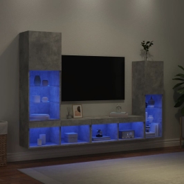 Muebles TV pared con LED 4 pzas madera ingeniería gris hormigón