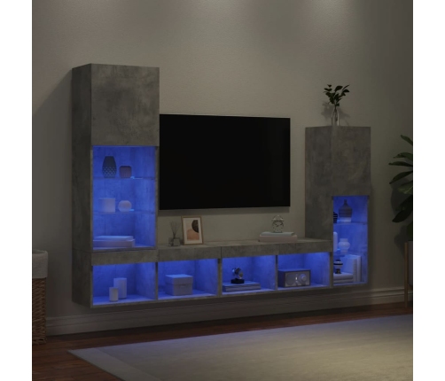 Muebles TV pared con LED 4 pzas madera ingeniería gris hormigón