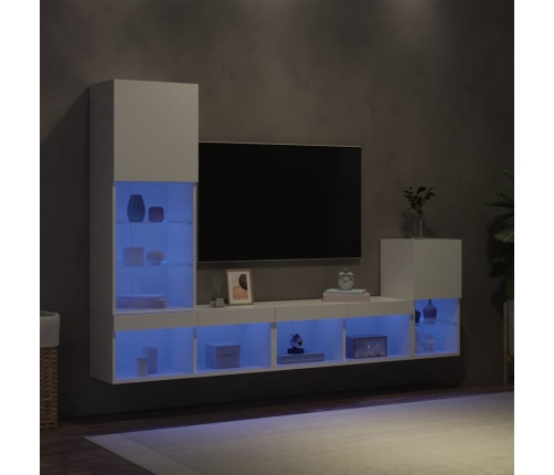 Muebles de TV de pared con LED 4 pzas madera ingeniería blanco