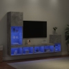 vidaXL Muebles TV pared con LED 4 pzas madera ingeniería gris hormigón