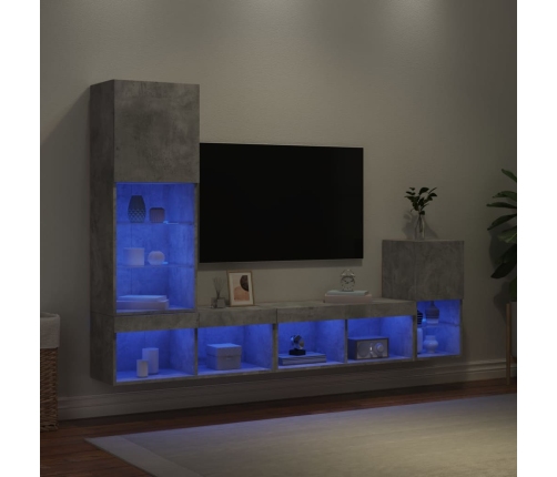 Muebles TV pared con LED 4 pzas madera ingeniería gris hormigón