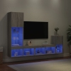 vidaXL Muebles TV pared con LED 4 pzas madera ingeniería gris Sonoma