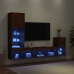 Muebles TV pared con LED 4 pzas madera ingeniería marrón roble