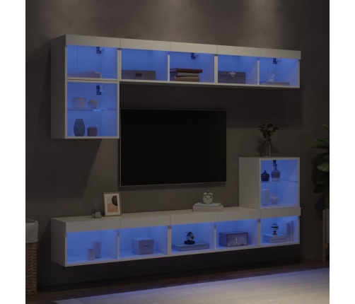 Muebles de TV de pared con LED 8 pzas madera ingeniería blanco