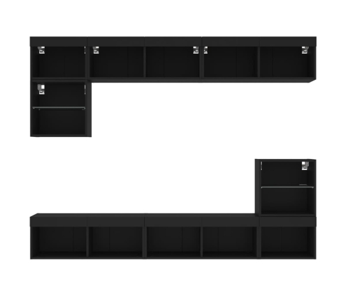 Muebles de TV de pared con LED 8 pzas madera ingeniería negro