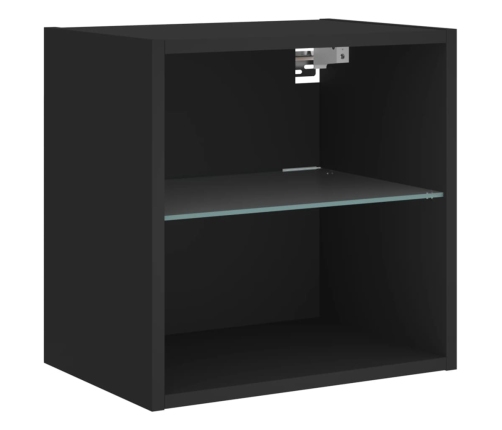 Muebles de TV de pared con LED 8 pzas madera ingeniería negro