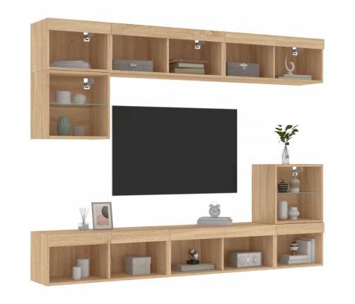 vidaXL Muebles TV pared con LED 8 pzas madera ingeniería roble Sonoma