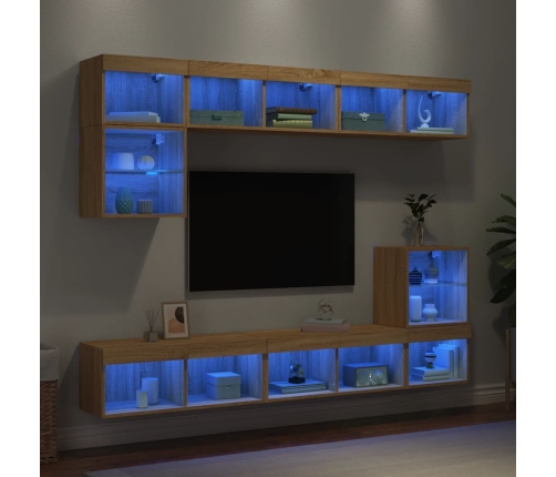 Muebles TV pared con LED 8 pzas madera ingeniería roble Sonoma