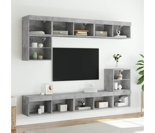 Muebles TV pared con LED 8 pzas madera ingeniería gris hormigón