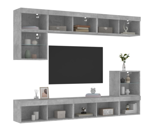 Muebles TV pared con LED 8 pzas madera ingeniería gris hormigón