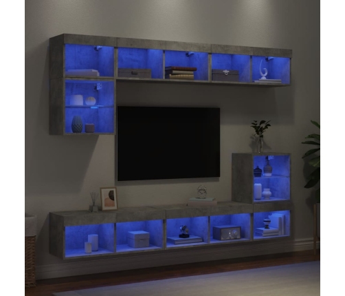 Muebles TV pared con LED 8 pzas madera ingeniería gris hormigón