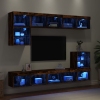 vidaXL Muebles TV pared con LED 8 pzas madera ingeniería roble ahumado