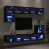 Muebles TV pared con LED 8 pzas madera ingeniería marrón roble