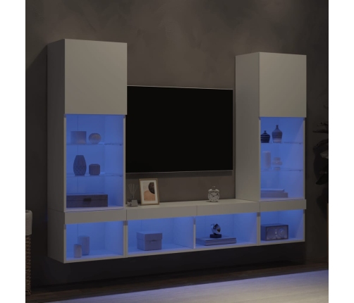 Muebles de TV de pared con LED 5 pzas madera ingeniería blanco