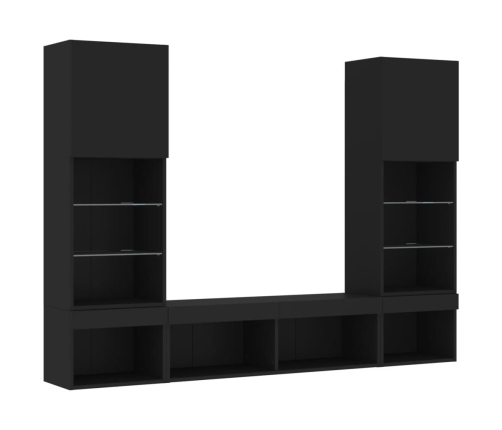 vidaXL Muebles de TV de pared con LED 5 pzas madera ingeniería negro